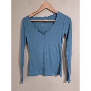 Nollie Pacsun Turquoise Aqua Blue/Green Long Sleeve Ribbed V Neck Top Size XS
